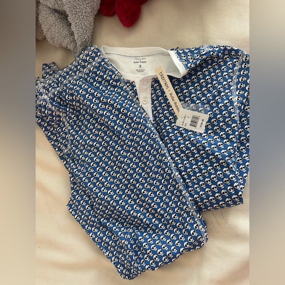 Roller Rabbit Blue and White Skull-Print Pajama set